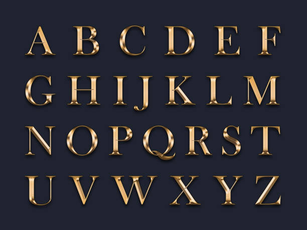 istock Golden english alphabet on a gray background. 1209306948