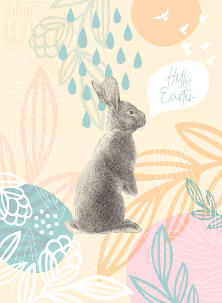 Wielkanocny królik na kwiatowym wzorze Happy Easter Message – artystyczna grafika wektorowa