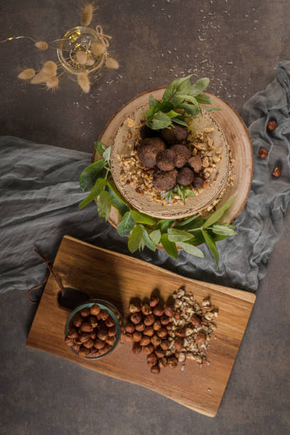 istock Delicious naked coffee and hazelnuts cake 1209309397