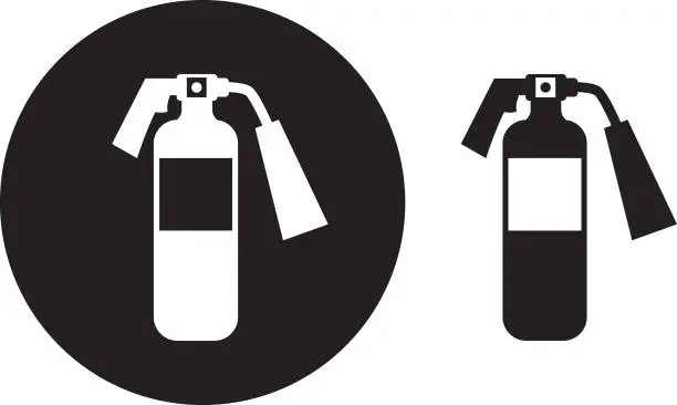 Vector illustration of Black Circle Fire Extinguisher Icon