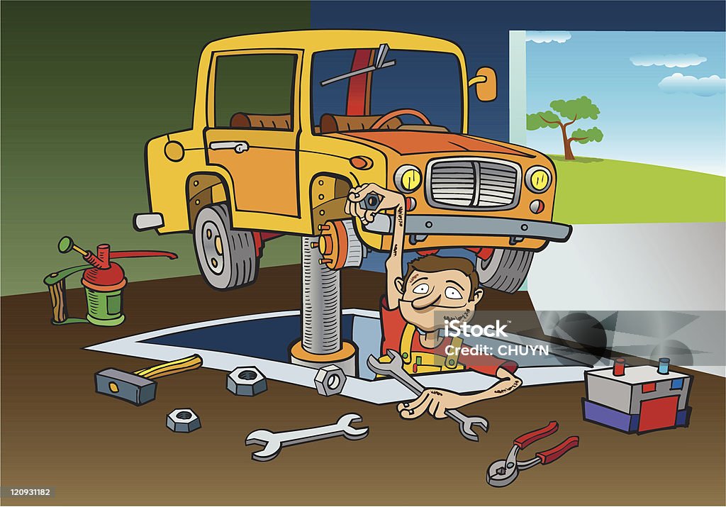 Funny Mechanic Stock Illustration - Download Image Now - Car, Repairing,  Cartoon - iStock