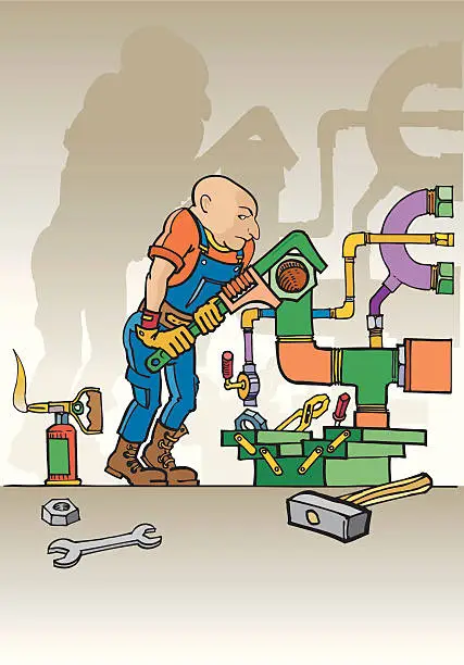 Vector illustration of Busy plumber