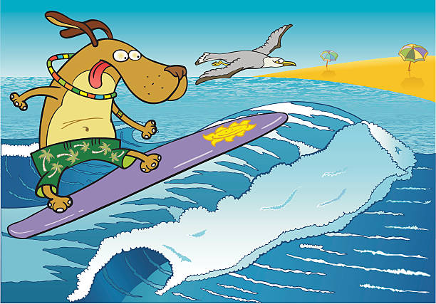 hund surfen - surfing surf wave extreme sports stock-grafiken, -clipart, -cartoons und -symbole