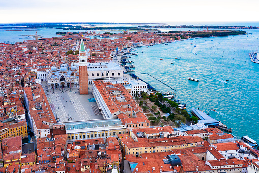 Aerial view of St. Mark's square in Venice, Italy