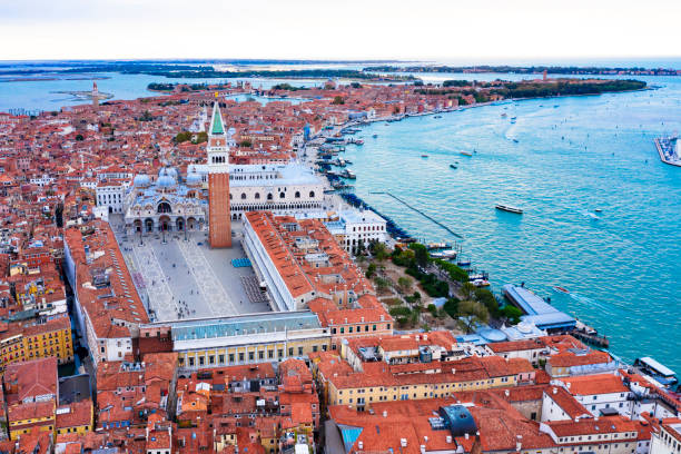 Aerial view of St. Mark's square in Venice, Italy Aerial view of St. Mark's square in Venice, Italy campanile venice stock pictures, royalty-free photos & images