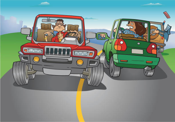 illustrazioni stock, clip art, cartoni animati e icone di tendenza di driver attacco - furious road rage driver road
