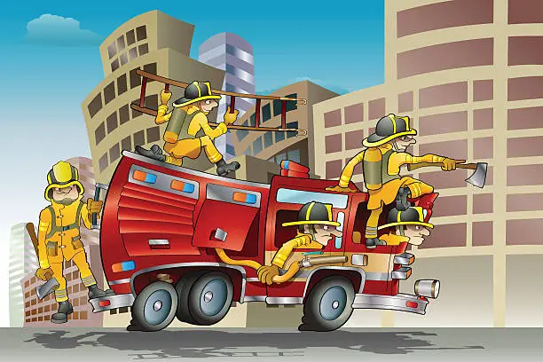 Vector illustration of Firefighter Crew