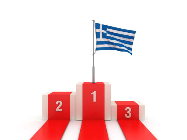 istock GREEK Flag on Podium - 3D Rendering 1209318674