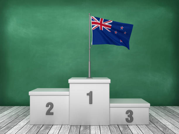 istock NEW ZEALAND Flag on Podium - 3D Rendering 1209319336