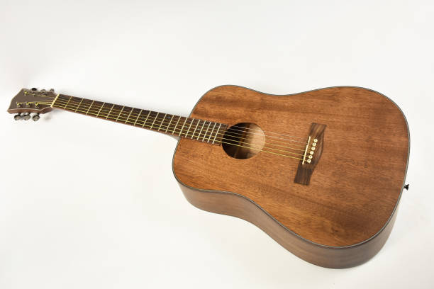 beautiful acoustic six-string guitar on a white background