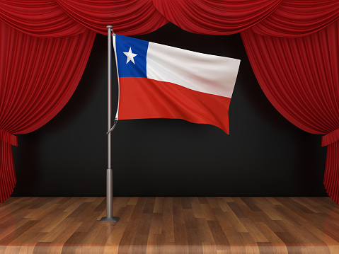 CHILEAN Flag with Red Stage Curtains - 3D Rendering