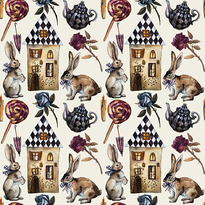 Handmade seamless pattern with hares. Perfect for wall decor, textiles, wrapping paper and for decorating your other ideas.