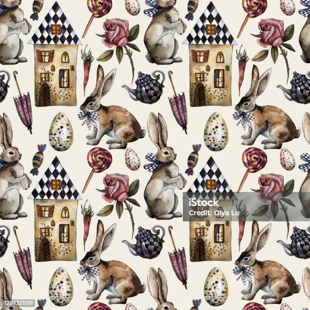 Pattern Rabbit Hare Seamless Pattern Happy Hare Stock Illustration - Download Image Now ...