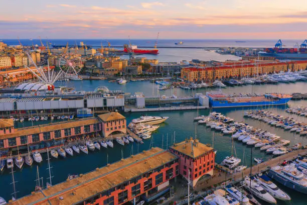 Porto Antico Old Port Genoa Italy aerial view