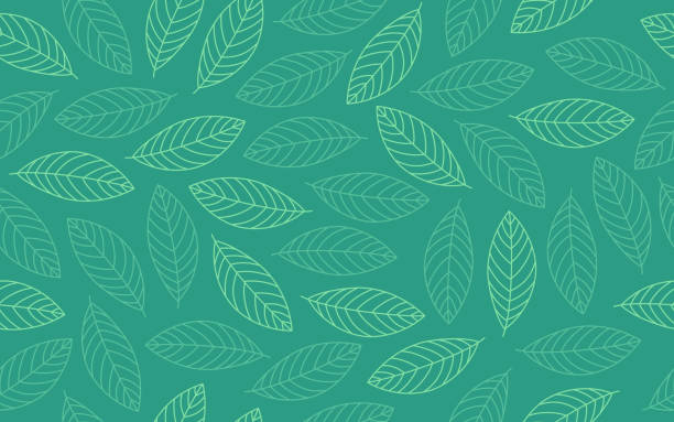 Spring Leaf Seamless Background Pattern Spring leaf line drawing seamless repeating background green pattern. repetition illustrations stock illustrations