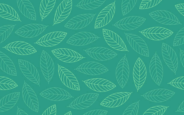 Spring Leaf Seamless Background Pattern Spring leaf line drawing seamless repeating background green pattern. summer season background stock illustrations