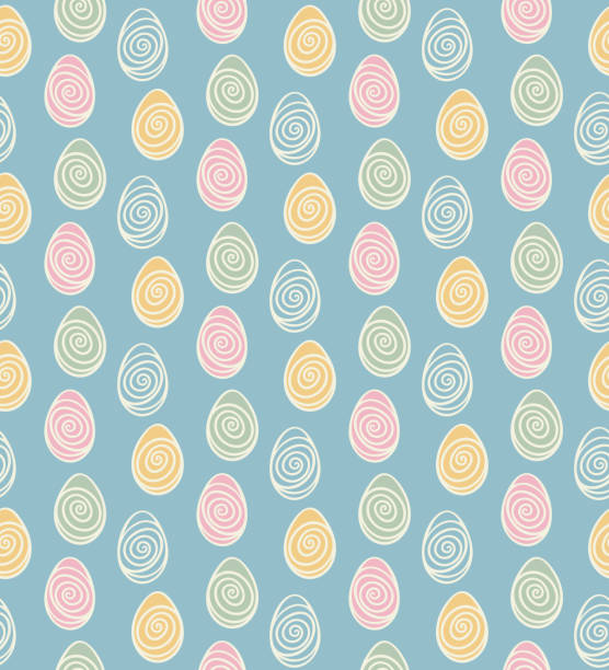 Hand-drawn egg pattern Seamless repeat vector pattern with hand-drawn eggs, in pastel colors. easter drawings stock illustrations