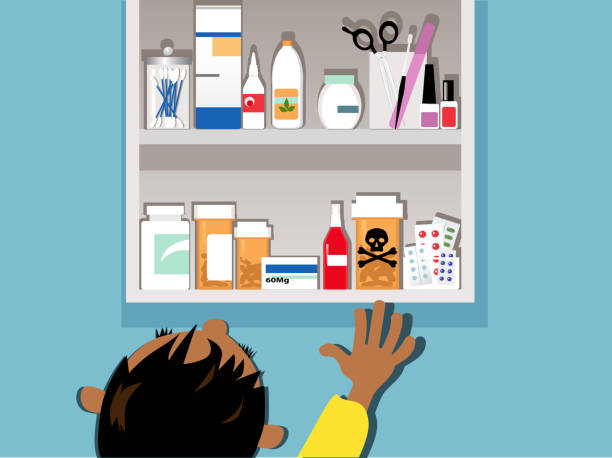 ilustrações de stock, clip art, desenhos animados e ícones de children and prescription drugs - medicine cabinet medicine healthcare and medicine cabinet