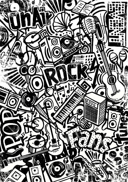 ilustraciones, imágenes clip art, dibujos animados e iconos de stock de rock y pop garabato - fan deck