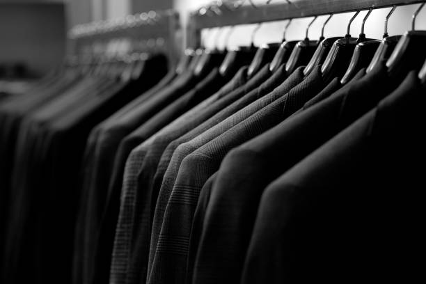 istock classic men's dark jackets hang on a hanger 1209326559