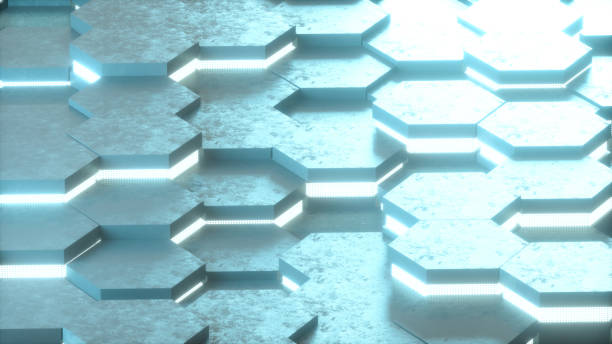 istock Abstract 3D Black Hexagon Background with Neon Lights 1209326812
