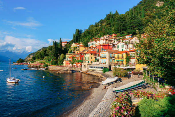 Varenna by Lake Como Aerial view Italy Summer Varenna by Lake Como Aerial view Italy Summer lake como stock pictures, royalty-free photos & images