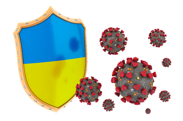 istock Protection of Ukraine from coronavirus. 3D rendering isolated on white background 1209329467