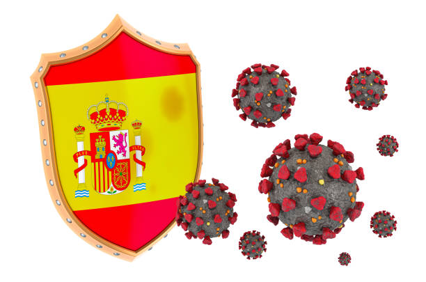 istock Protection of Spain from coronavirus. 3D rendering isolated on white background 1209329674