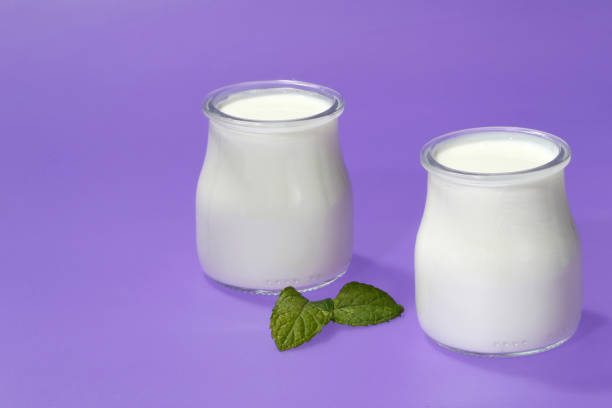 istock Tubs of natural yogurt, derived from cow's milk. 1209332199