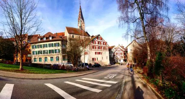 Baden, Switzerland. Panoramic view of the church and other buildings in the Town Center.