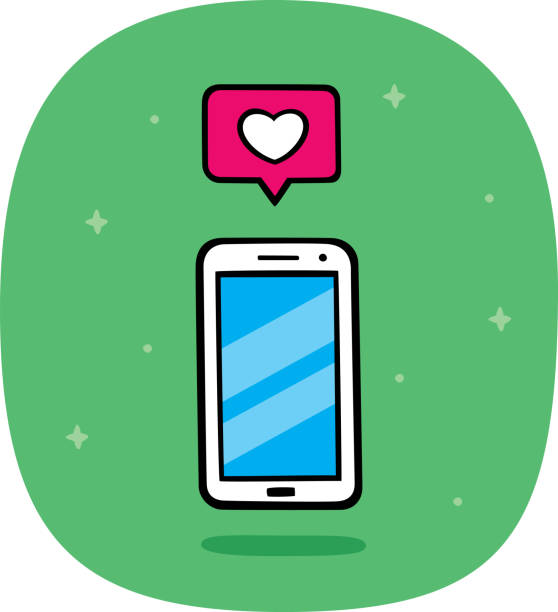illustrazioni stock, clip art, cartoni animati e icone di tendenza di doodle cuore smartphone - twitter social media marketing symbol