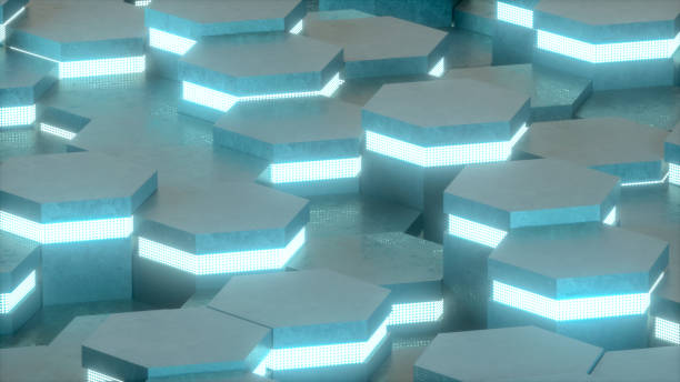 istock Abstract 3D Black Hexagon Background with Neon Lights 1209337495