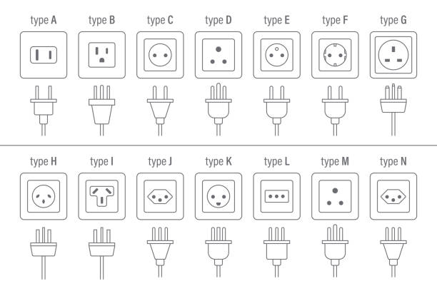 phích cắm và ổ cắm điện ac - tất cả các loại - vector - phích cắm điện hình minh họa sẵn có