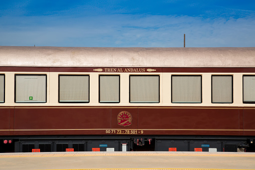 Ronda, Andalucia, Spain - Fevruary 20, 2020: Ronda Old Luxury Train at Ronda Train station