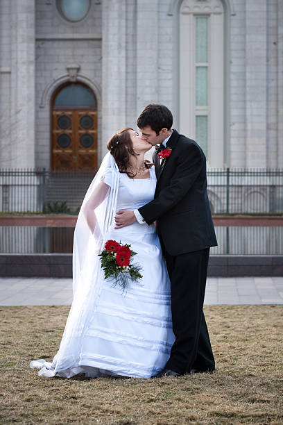 istock Full Length Romantic Bride with Groom Walking and Kissing 120934584