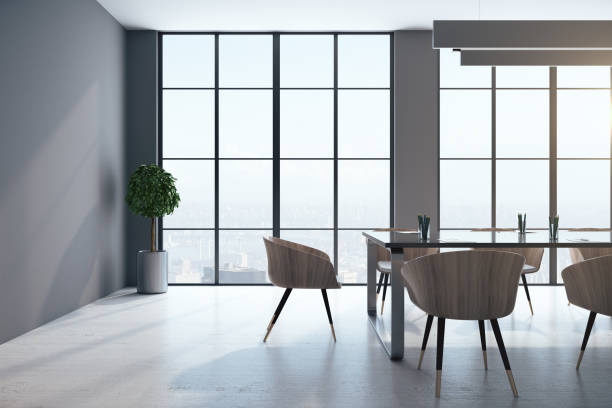 istock Meeting room interior with city view 1209349087