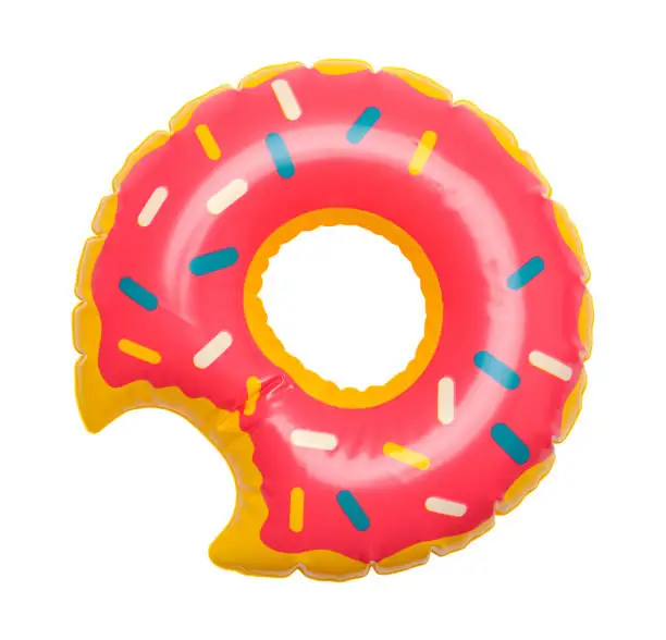 Inflatable Doughnut Pool Float Isolated on White.
