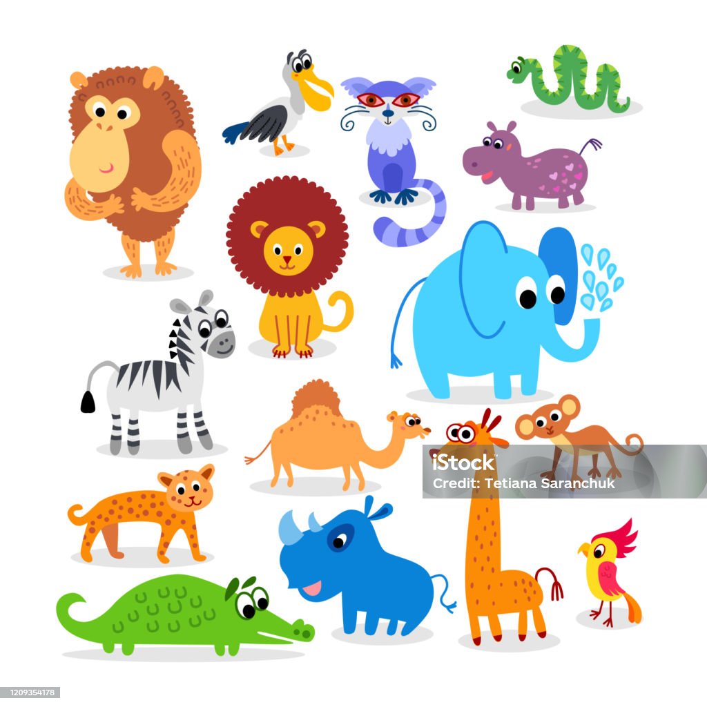 Wild Africa Animals Set In Flat Style Stock Illustration - Download Image  Now - Animal, Animal Wildlife, Animals In The Wild - iStock