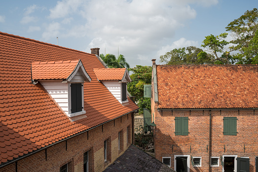 Roofs of old dutch colonial Fort Zeelandia in Paramaribo, capital city of Suriname