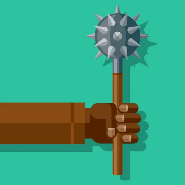 Vector illustration of Hand Holding Spiked Mace