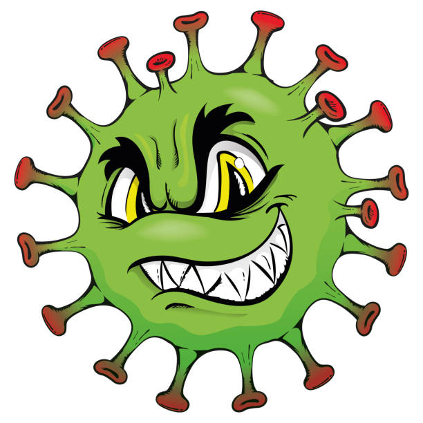 stockillustraties, clipart, cartoons en iconen met illustratie cartoon corona virus een micro-organisme, of monster - karikatuur