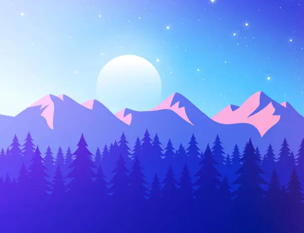 Vector illustration of Mountain Sunset Landscape