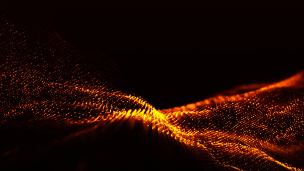 istock Digital particles wave flow gold color with bokeh abstract motion background concept 1209358149