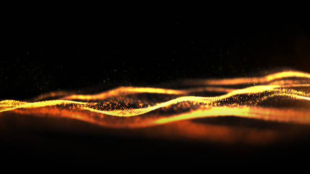 istock Digital particles wave flow gold color with bokeh abstract motion background concept 1209358150