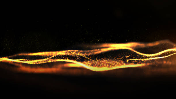 istock Digital particles wave flow gold color with bokeh abstract motion background concept 1209358151