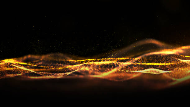 istock Digital particles wave flow gold color with bokeh abstract motion background concept 1209358152