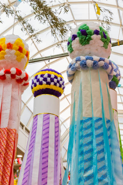 istock tanabata ornaments decorated over walking street, japan 1209369210