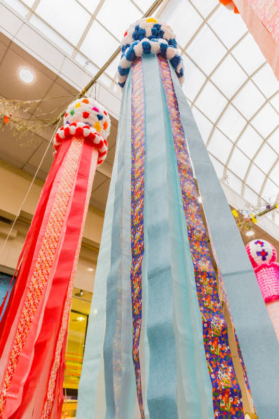 istock tanabata ornaments decorated over walking street, japan 1209369214