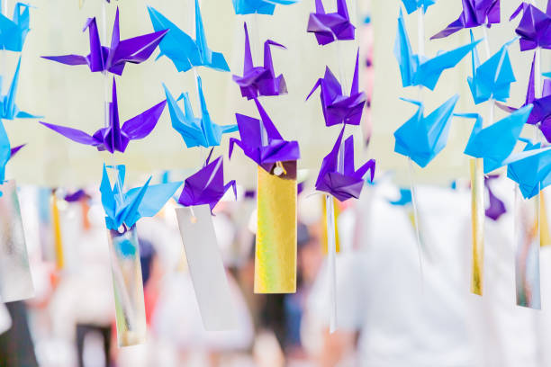 istock tanabata ornaments decorated over walking street, japan 1209369220