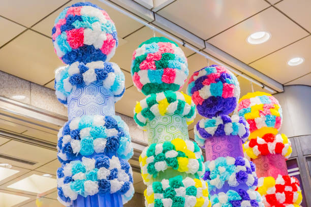 istock tanabata ornaments decorated over walking street, japan 1209369232